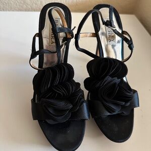 Badgley Mischka Black Satin High Heel Sandals – Size 7.5
